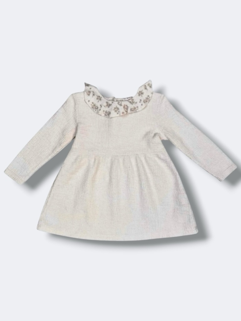 Zara BabyGirl Dress Size 2-3 Cream Textured Long Sleeve Embroidered Collar